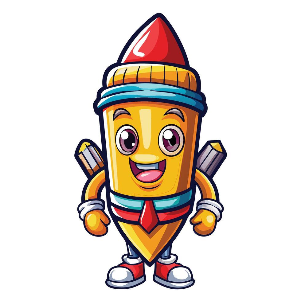 a cartoon pencil character with a hat and tie vector
