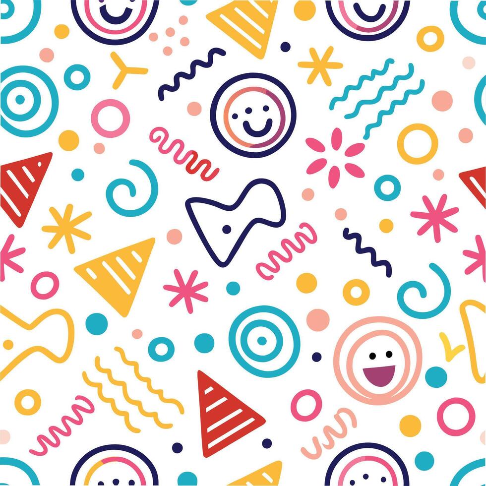 seamless pattern with colorful objects and faces vector