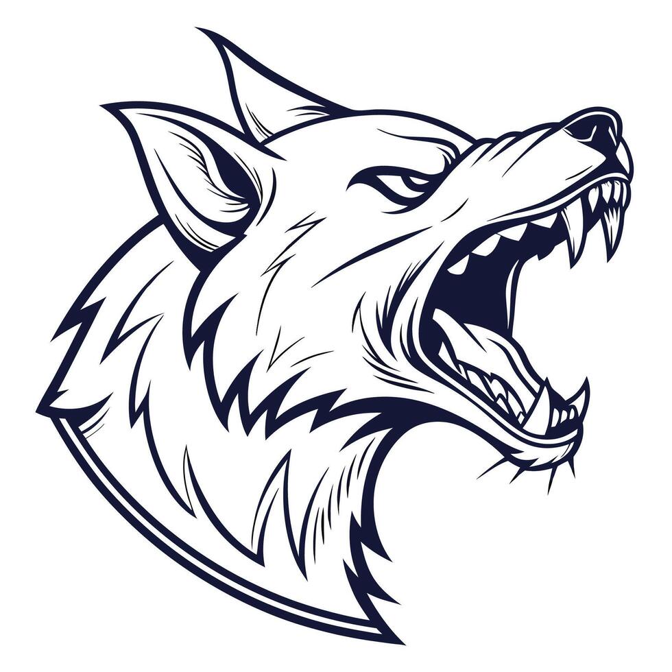 the head of a wolf with its mouth open vector