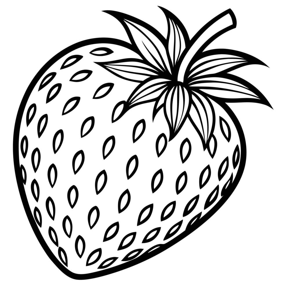a strawberry is shown in a black and white drawing vector