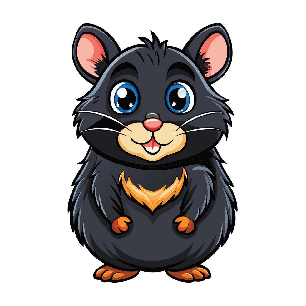 cartoon black mouse with orange eyes and yellow tail vector