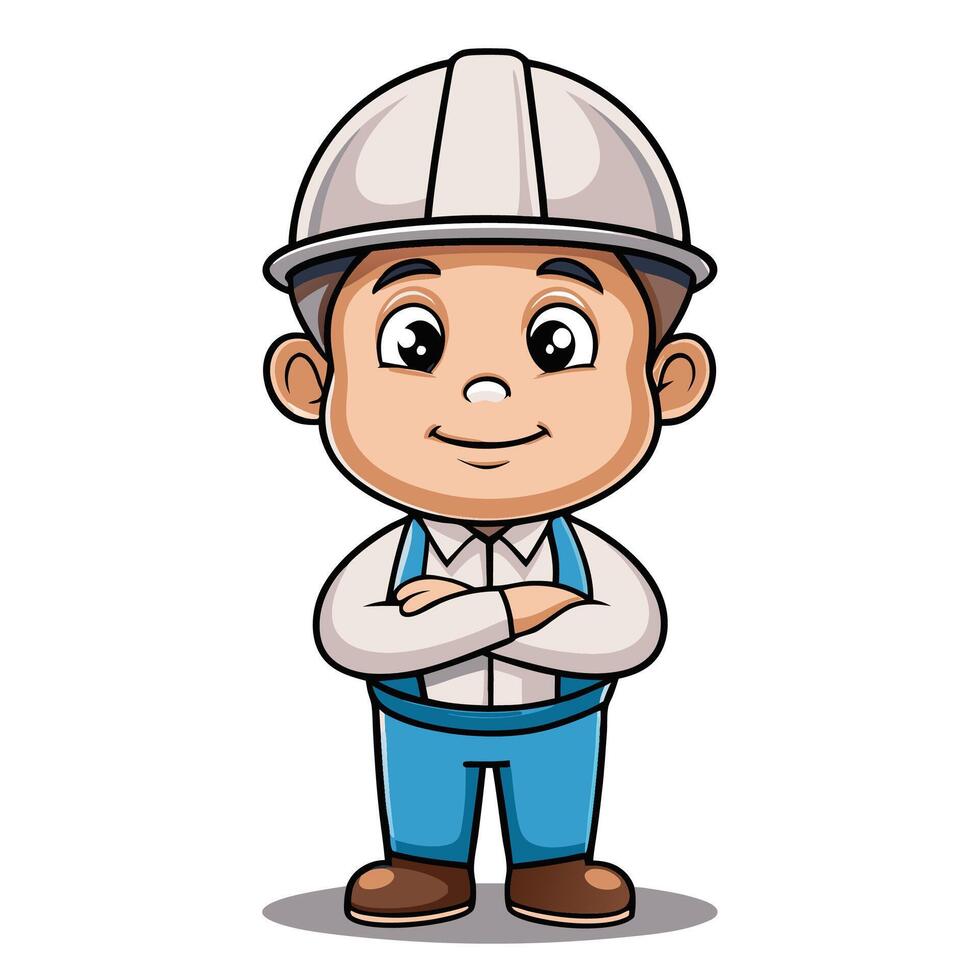 cartoon construction worker with a hard hat and overalls vector