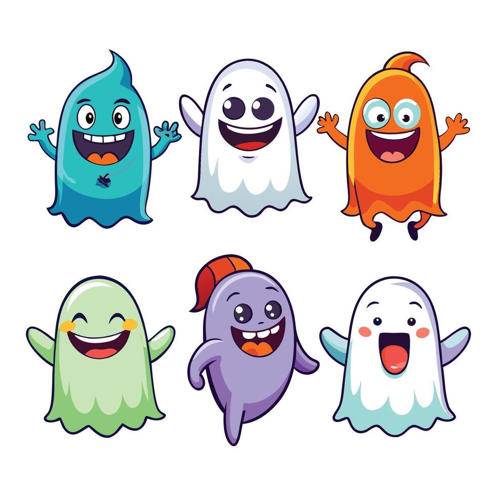 set of cartoon ghosts with different expressions vector