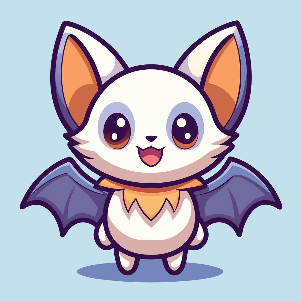 a cute little bat character with orange and white wings vector
