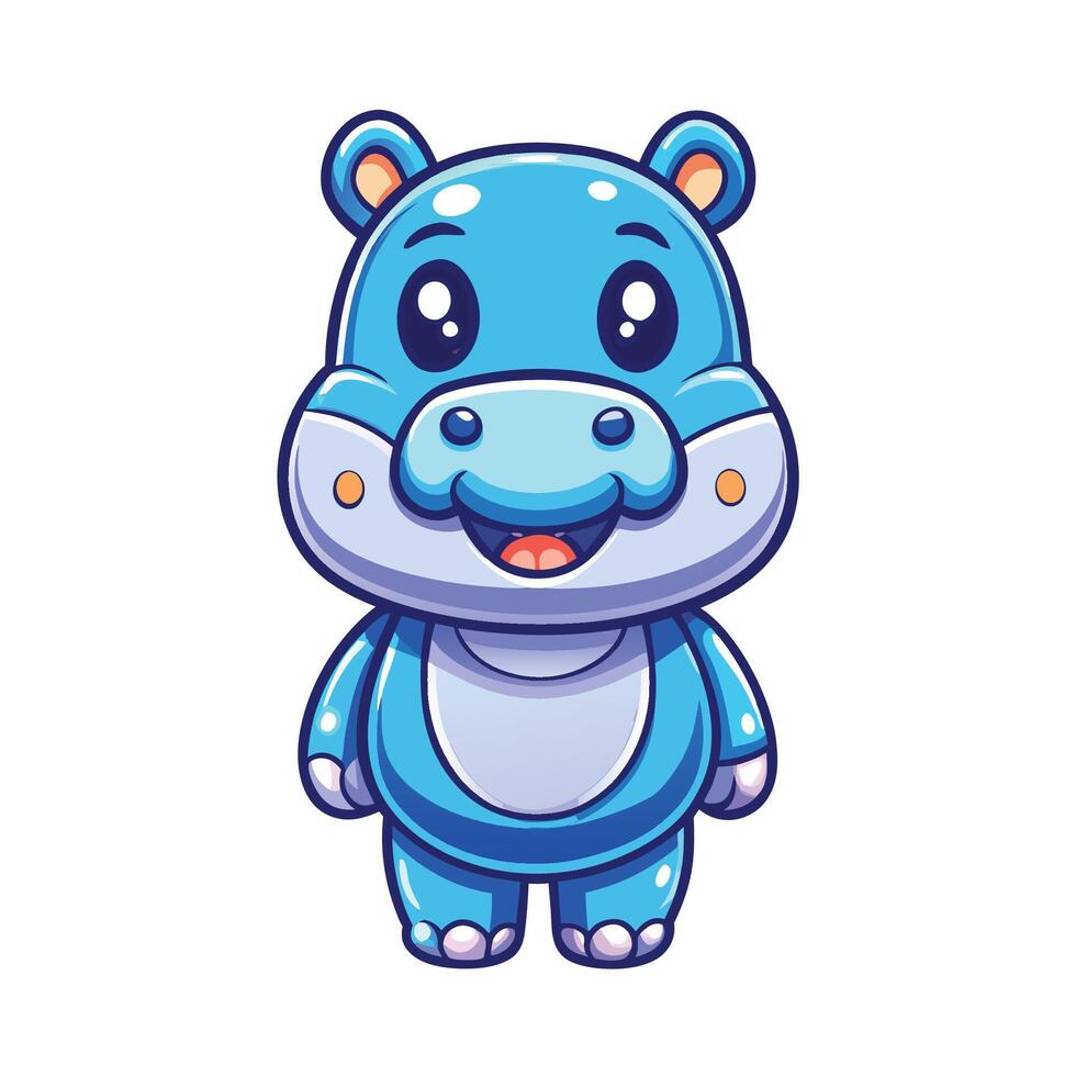 a cartoon blue hippo standing with its mouth open vector