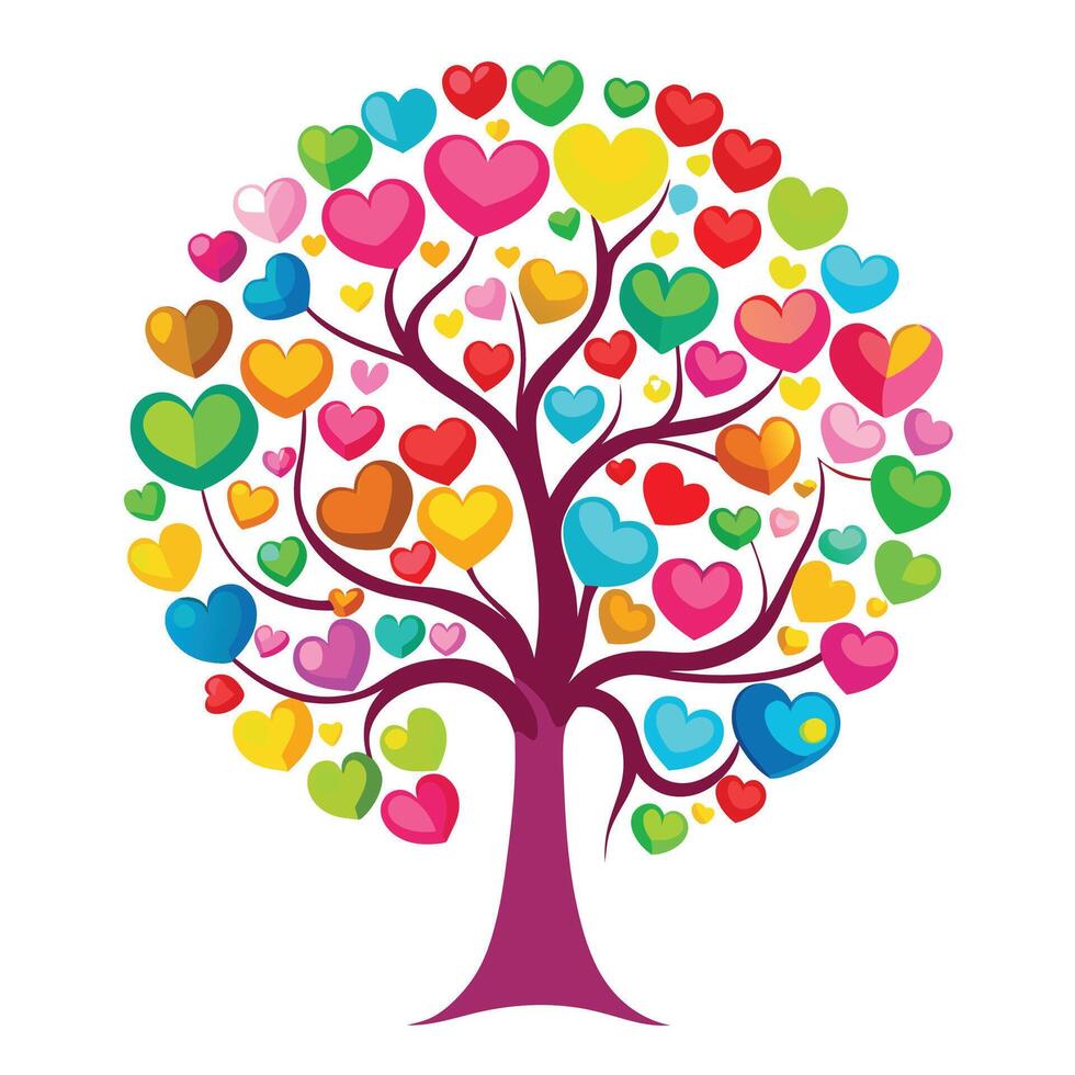 a colorful tree with many hearts on it vector