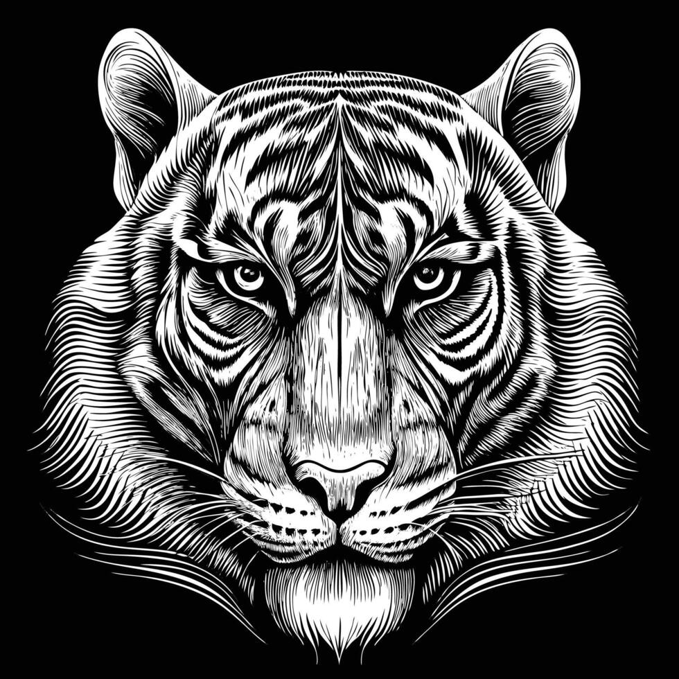a tiger head in a black and white drawing style vector