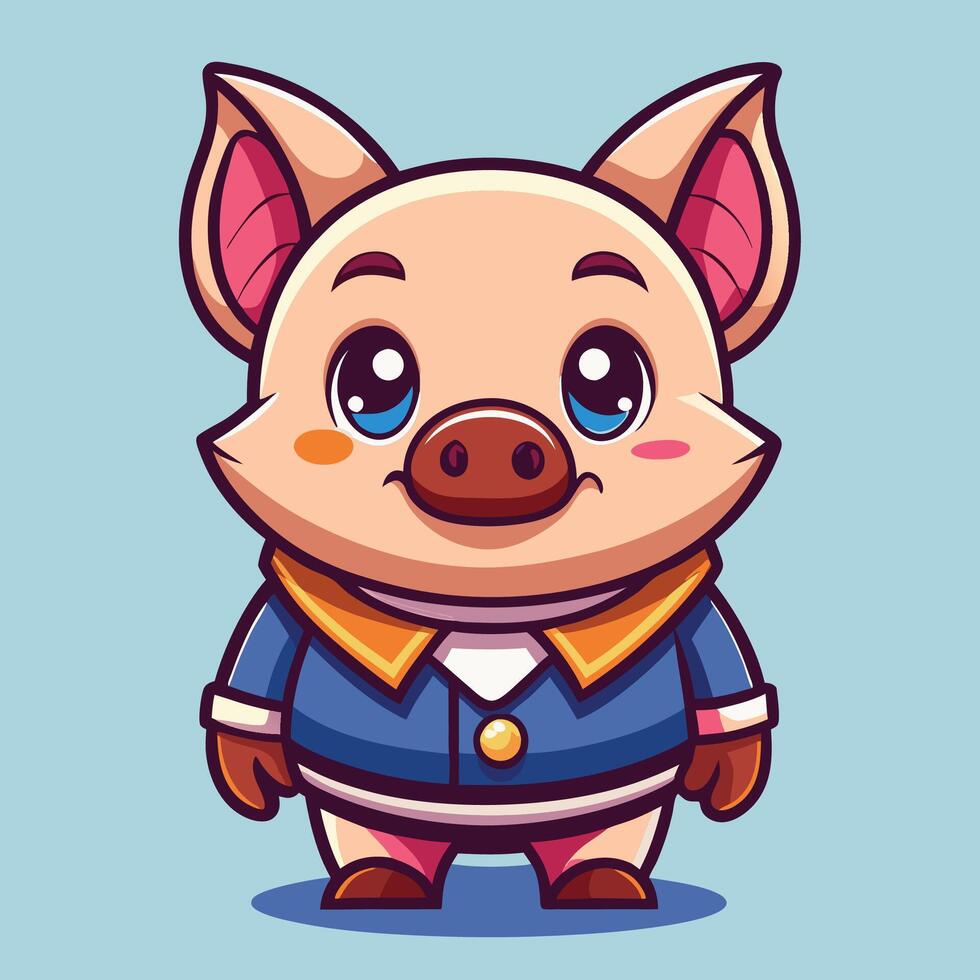 cartoon pig in a suit with blue eyes vector