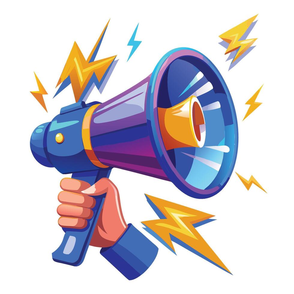 hand holding megaphone with lightning bolts illustration vector