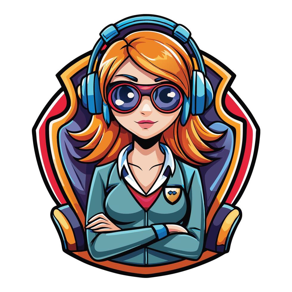 a cartoon girl wearing headphones and glasses vector