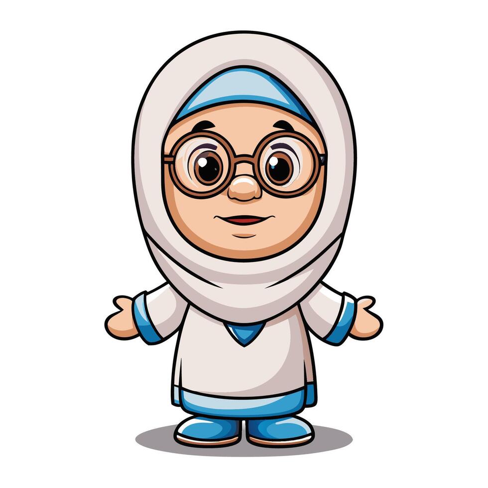 cartoon muslim girl in hijab and glasses vector