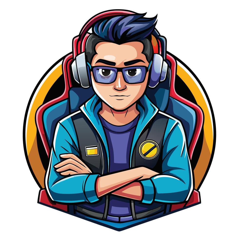 a cartoon man wearing headphones and glasses vector