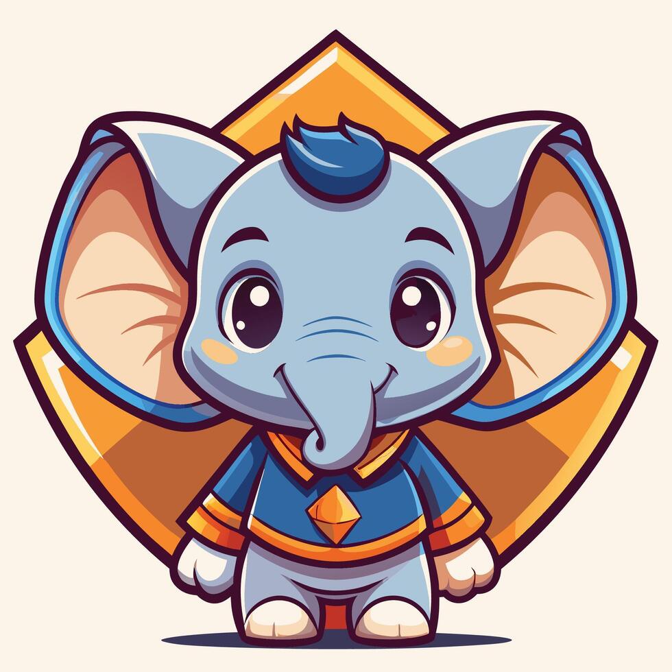 cartoon elephant character with blue and orange outfit vector