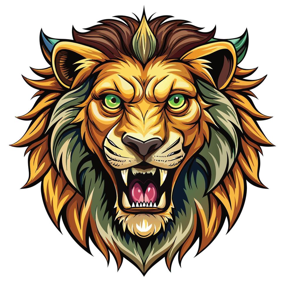 lion head with green eyes and a big mouth vector