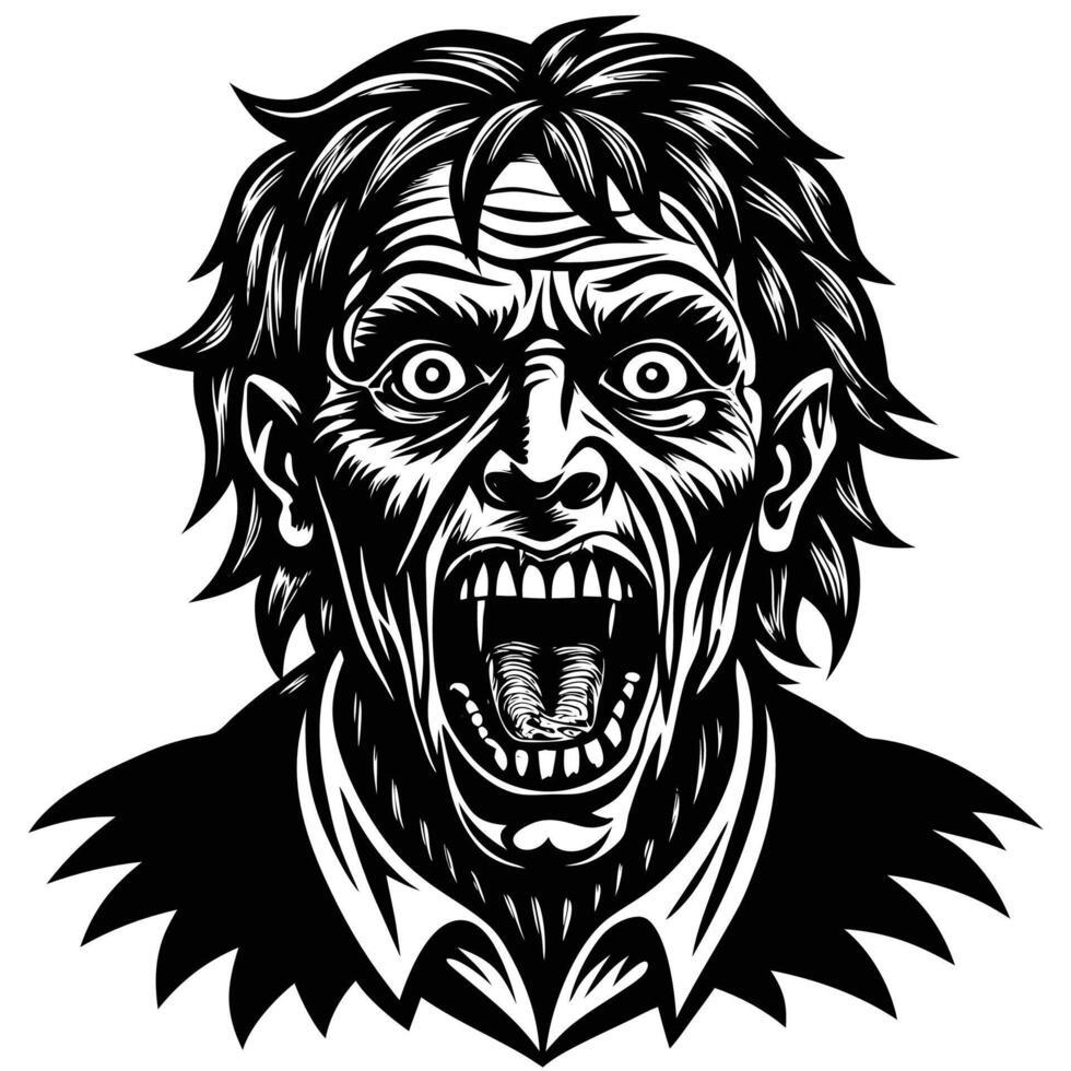 a black and white image of a scary man's face vector