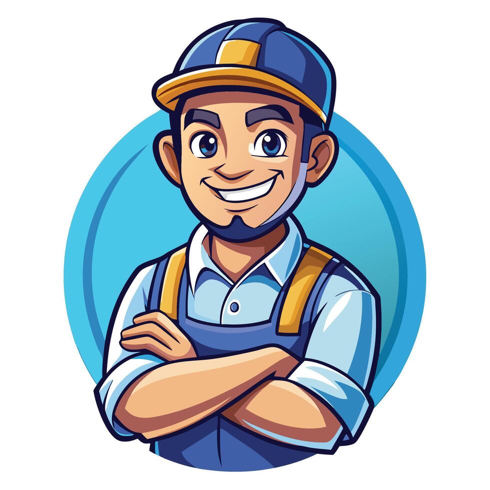 a cartoon man in overalls with a hat and a smile vector