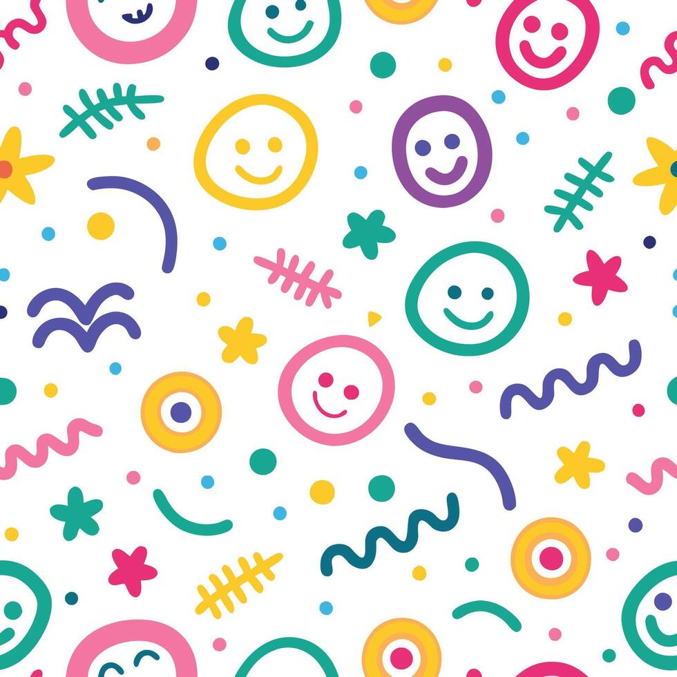 smiley faces and other colorful shapes are on a white background vector