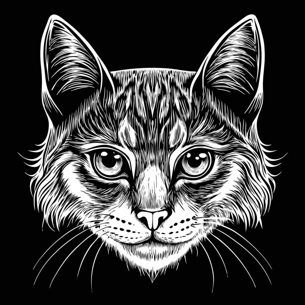 a cat's head in a black and white drawing vector