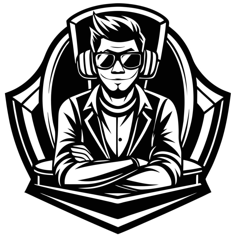 a man in sunglasses and a jacket with headphones vector