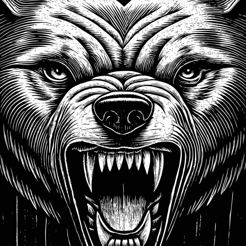 the head of a bear is shown in a woodcut style vector