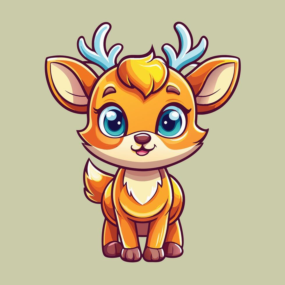 cute cartoon deer with big eyes and horns vector