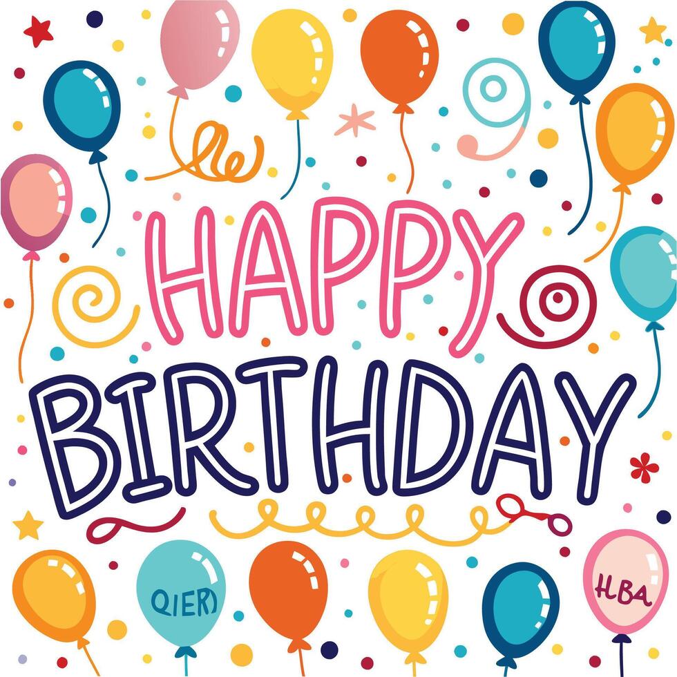 happy birthday card with balloons and confetti vector