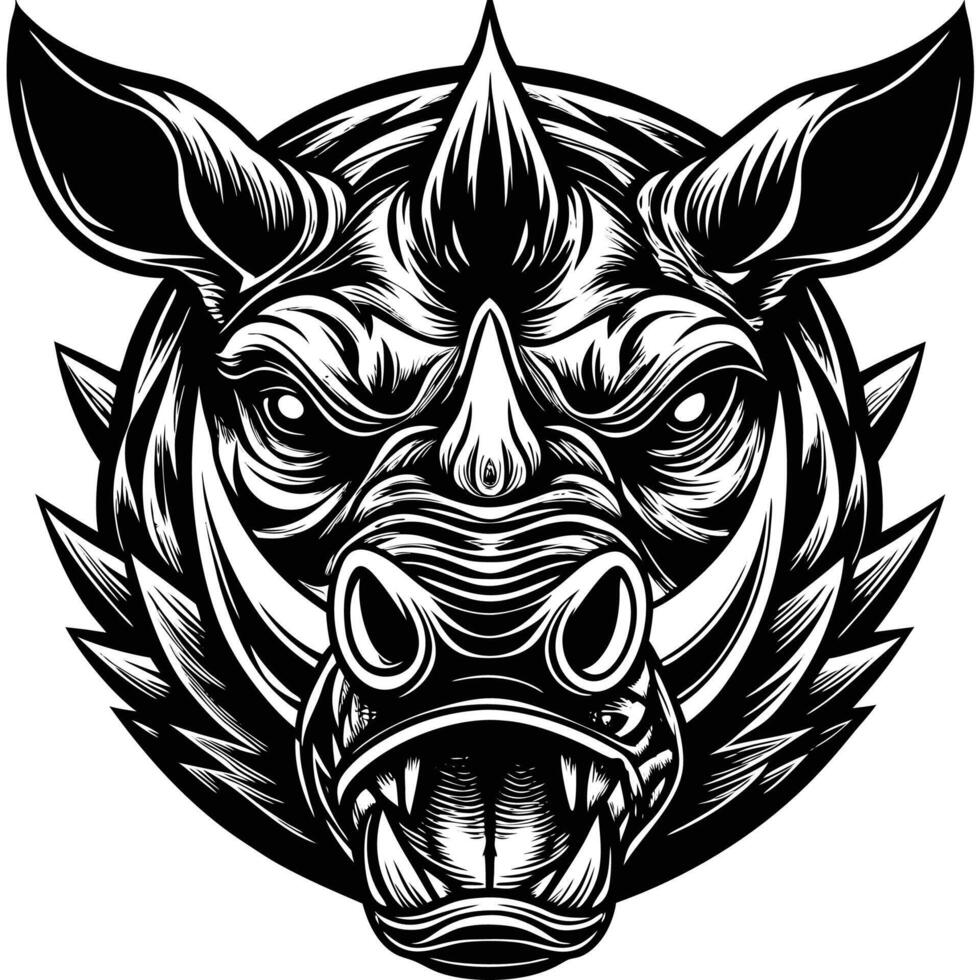 a black and white illustration of a rhino head vector