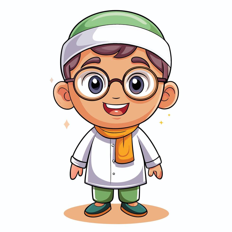 cartoon muslim boy wearing glasses and a turban vector