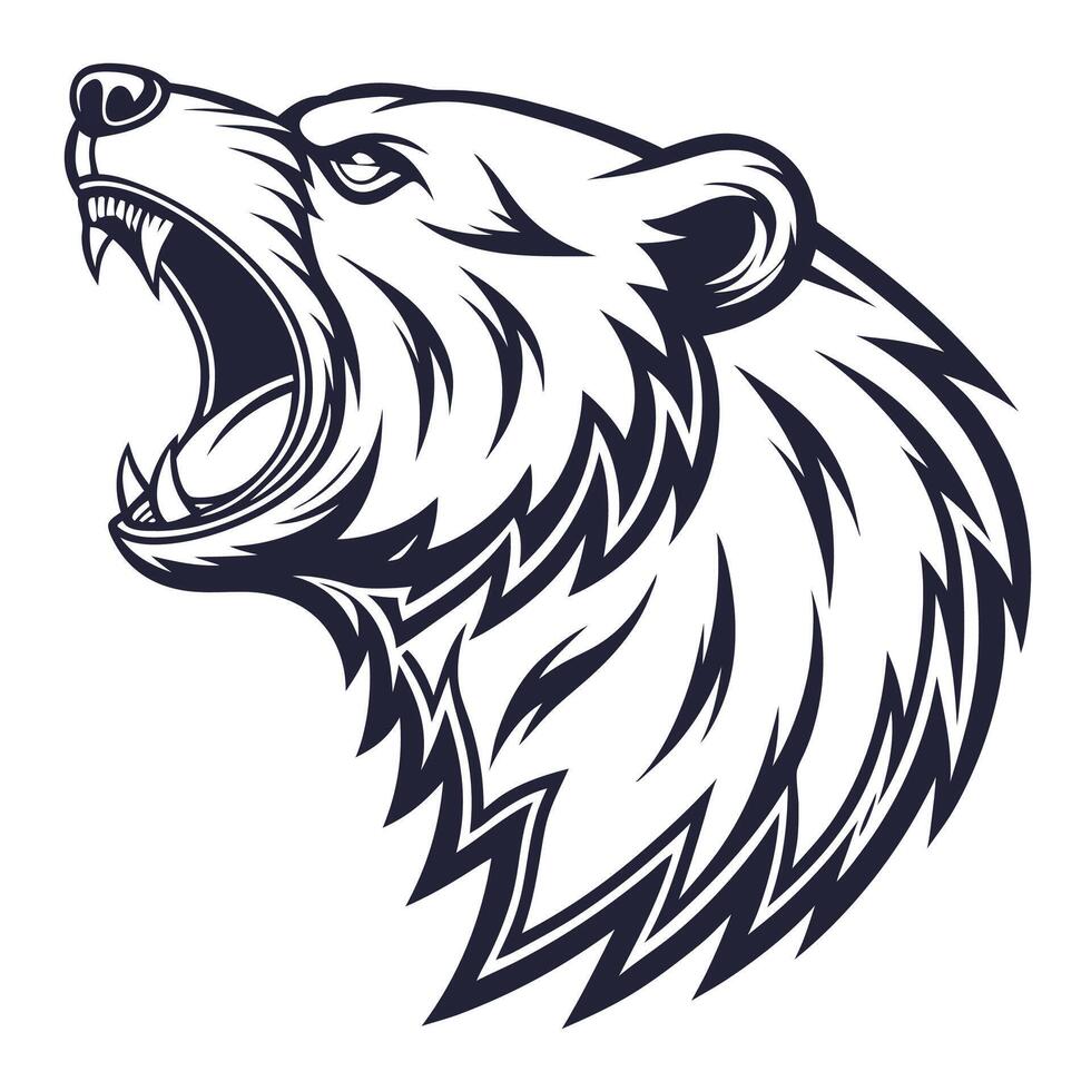 a bear head with its mouth open and its teeth showing vector