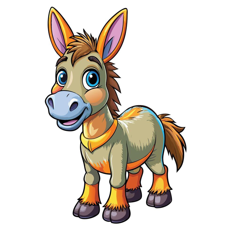 cartoon donkey with orange and blue eyes vector
