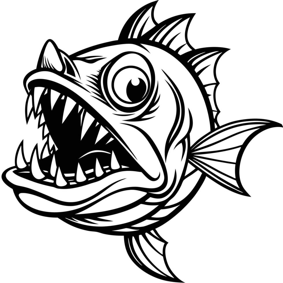 a cartoon fish with sharp teeth and open mouth vector