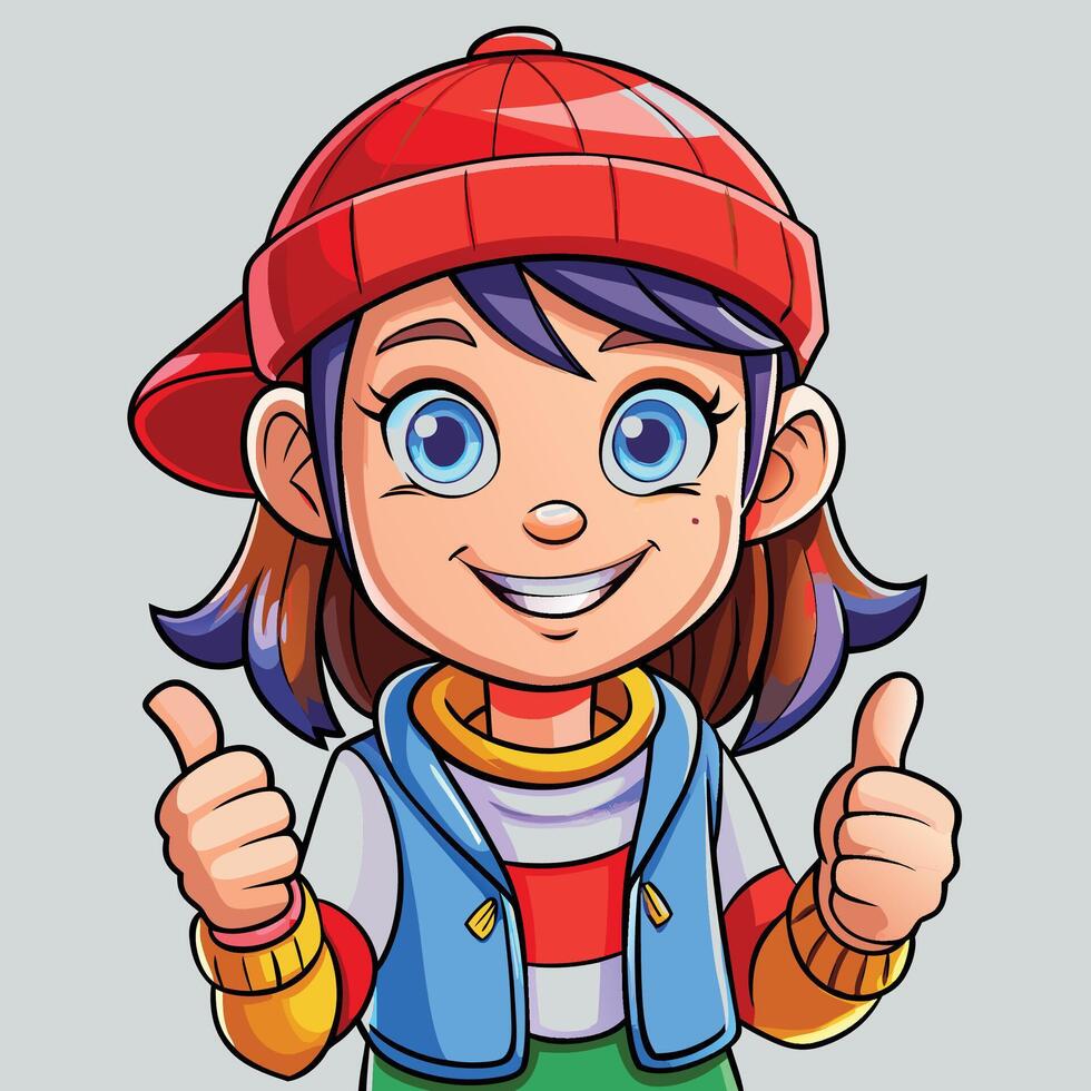 cartoon girl giving thumbs up vector