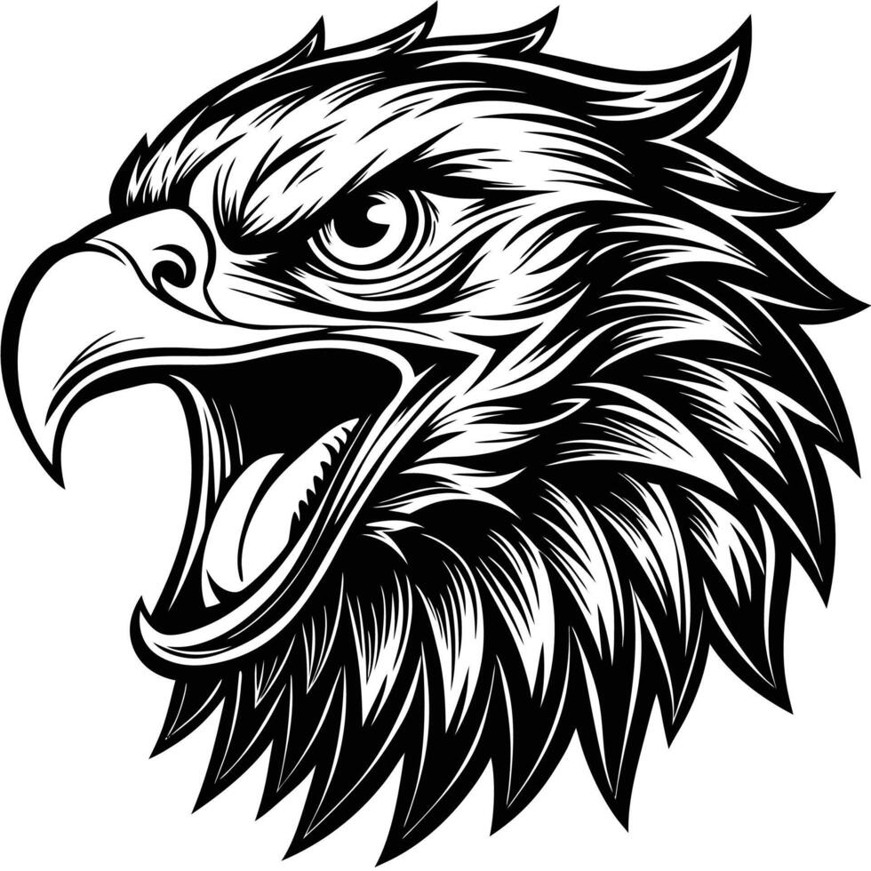 an eagle head with open mouth and open beak vector