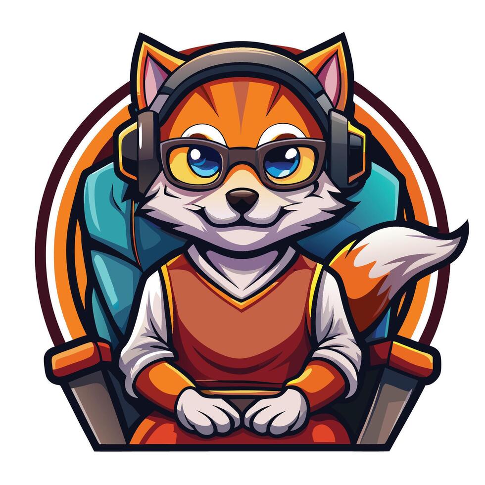 a cartoon fox wearing headphones and glasses vector
