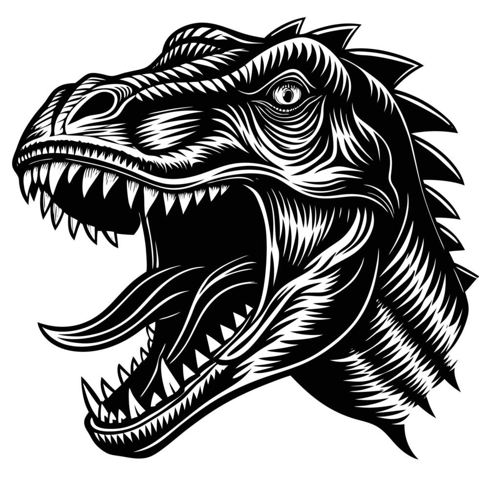 a t - rex head with open mouth and teeth vector