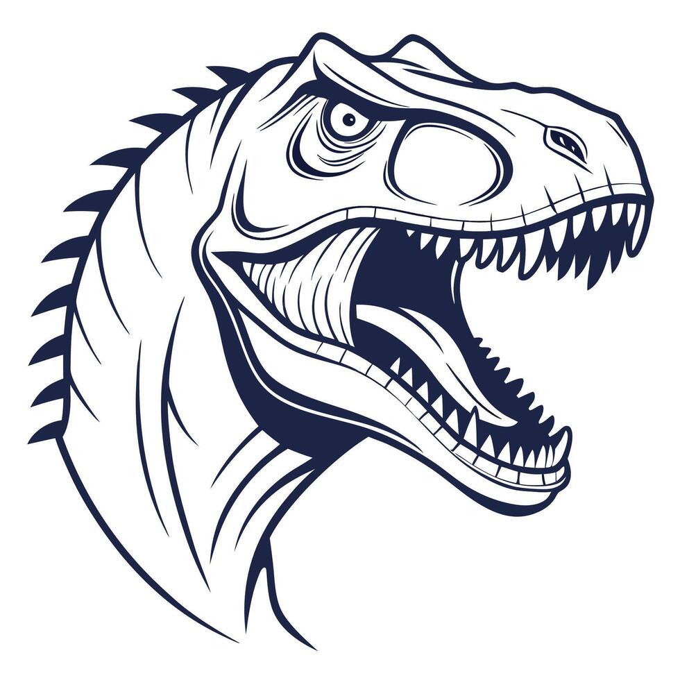 a t - rex head with open mouth and teeth vector