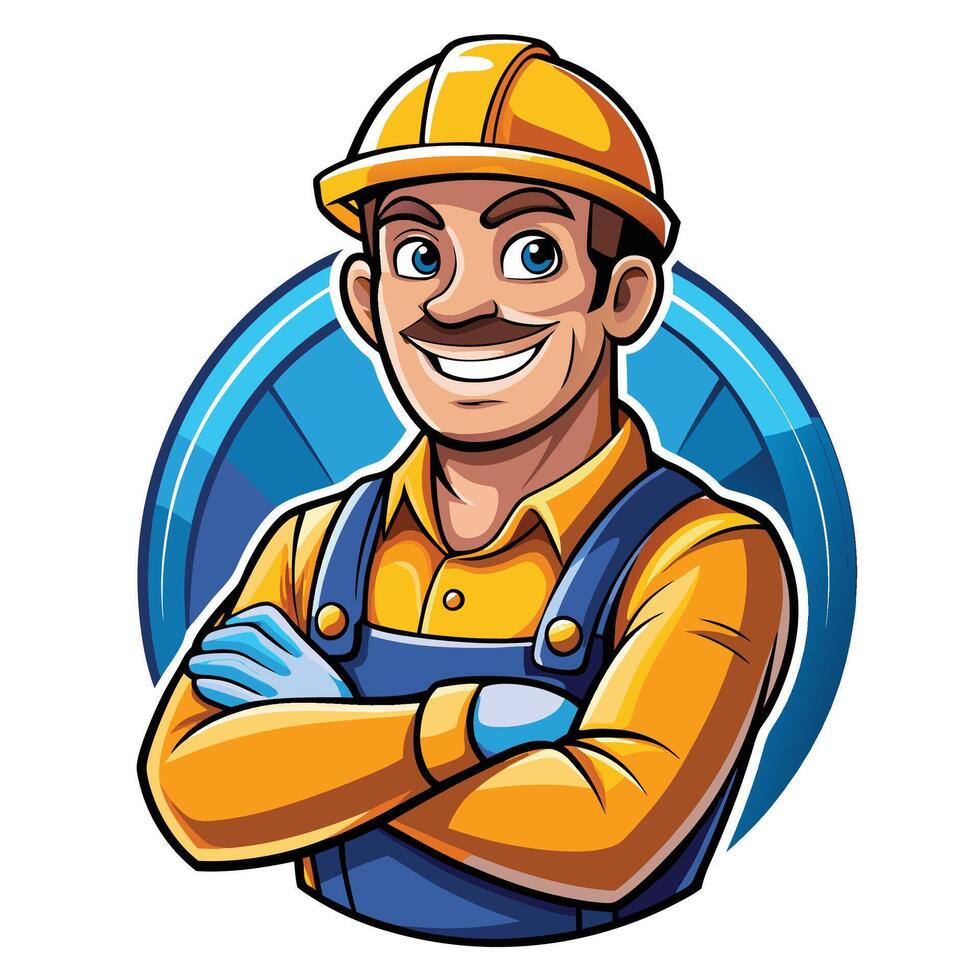 a cartoon construction worker with his arms crossed vector
