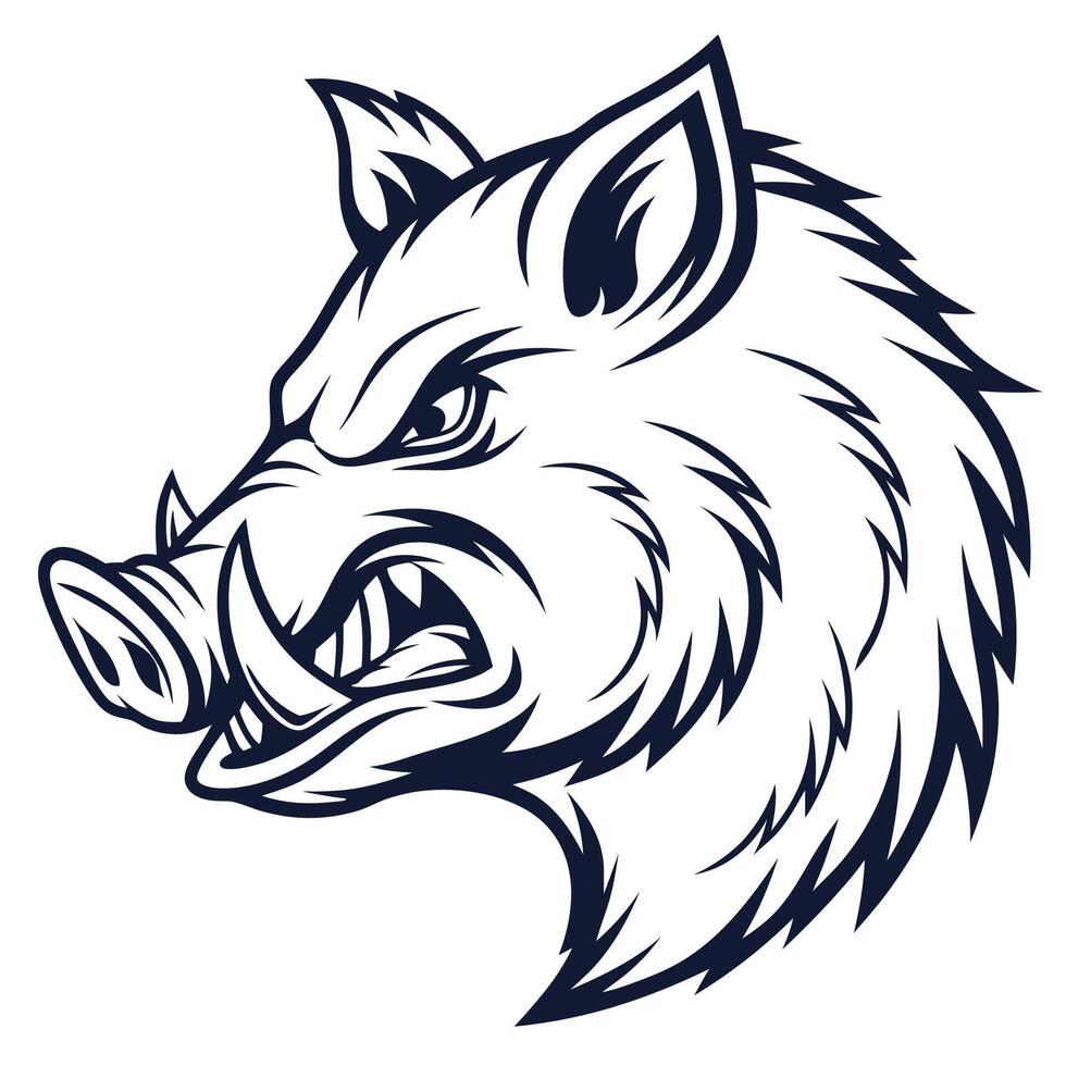 the head of a wild boar is shown in a black and white design vector