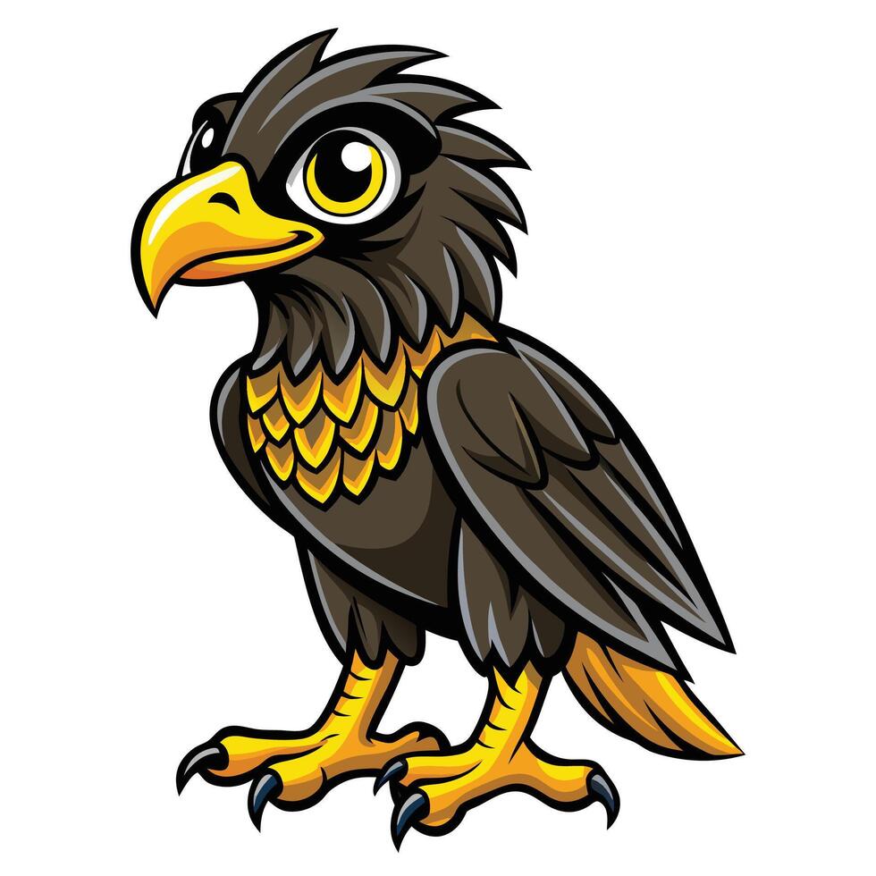 a cartoon black and yellow eagle with big eyes vector