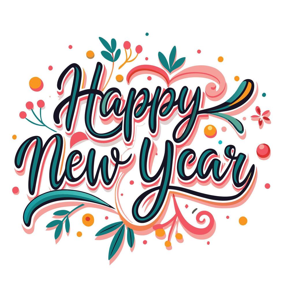 happy new year hand lettering design vector