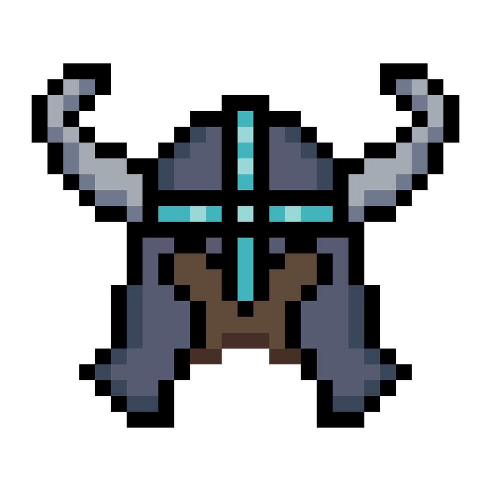 Horned Viking helmet in pixel art style vector