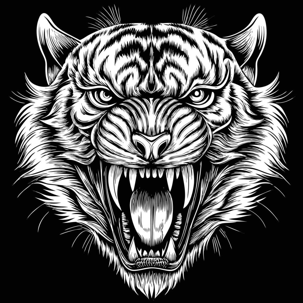 a tiger head with its mouth open and teeth showing vector