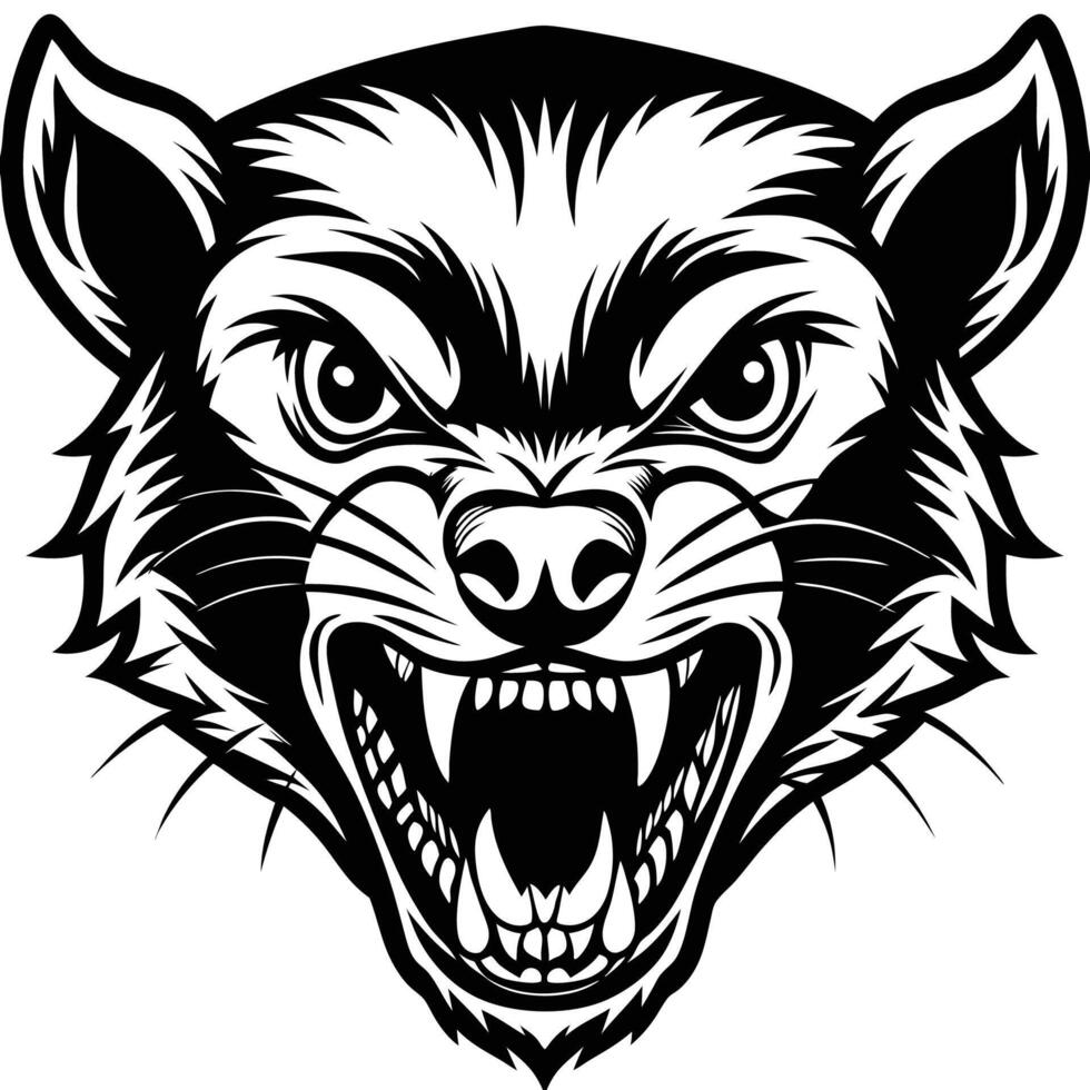 a black and white illustration of a wolf head vector