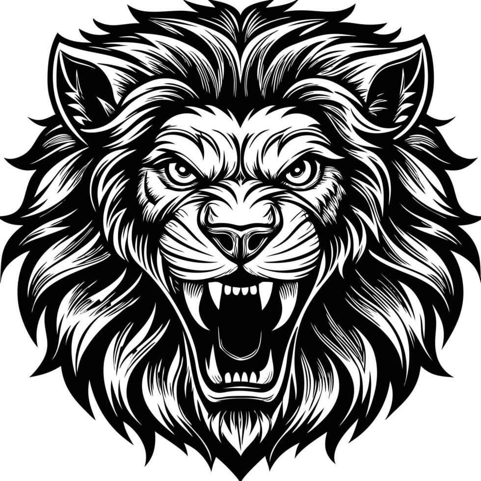 lion head with open mouth and fangs vector