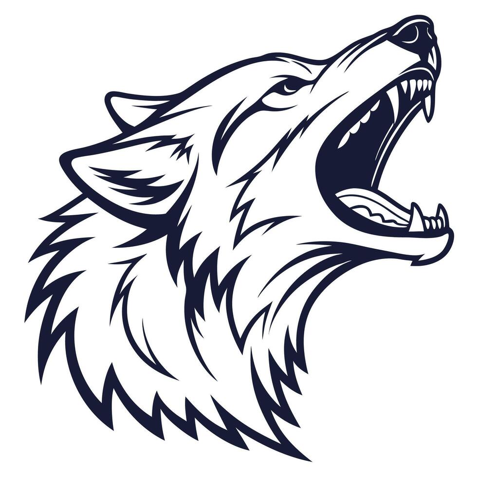the head of a wolf is shown in a black and white design vector