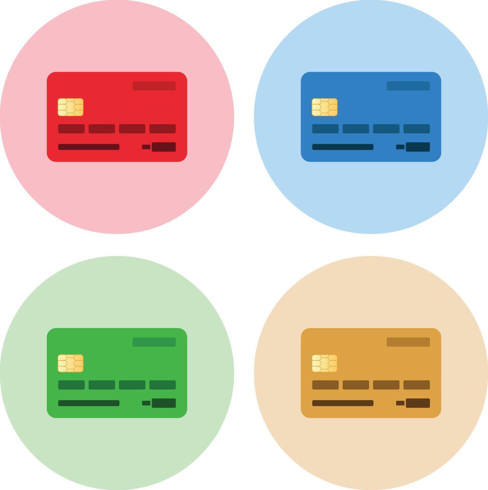Simple Debit Card Circle Icon Collection Red Blue Green Gold Colors vector