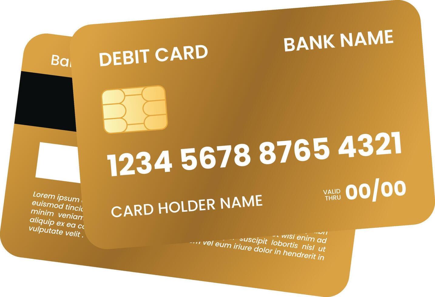 Front and Bottom View of Gold Gradient Debit Card for Payment Method vector