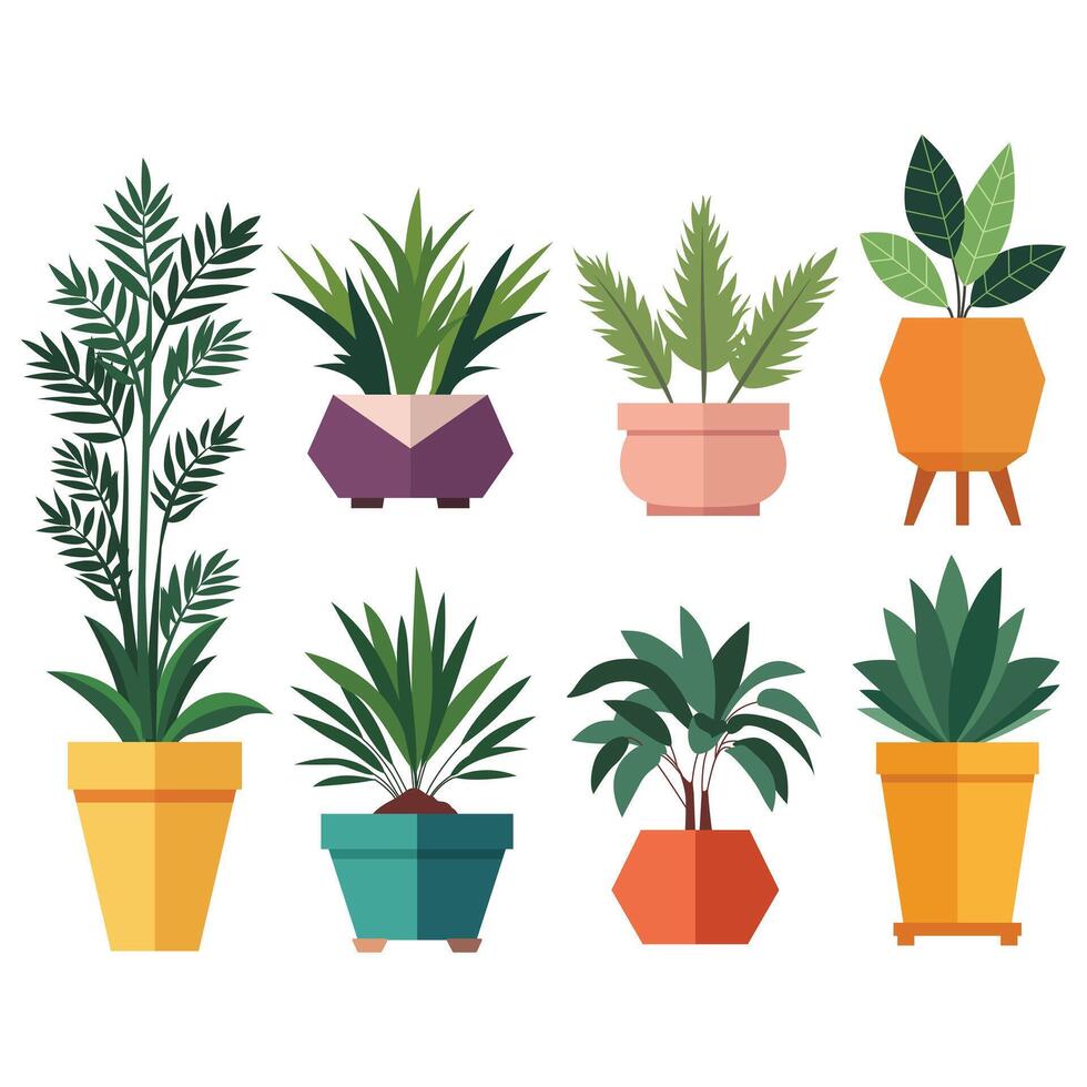 Set of Hand-Drawn Plants in Pot Elements vector
