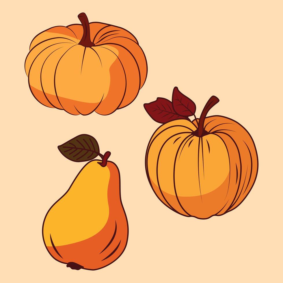 Autumn Set Hand-Drawn Pumpkin Elements vector