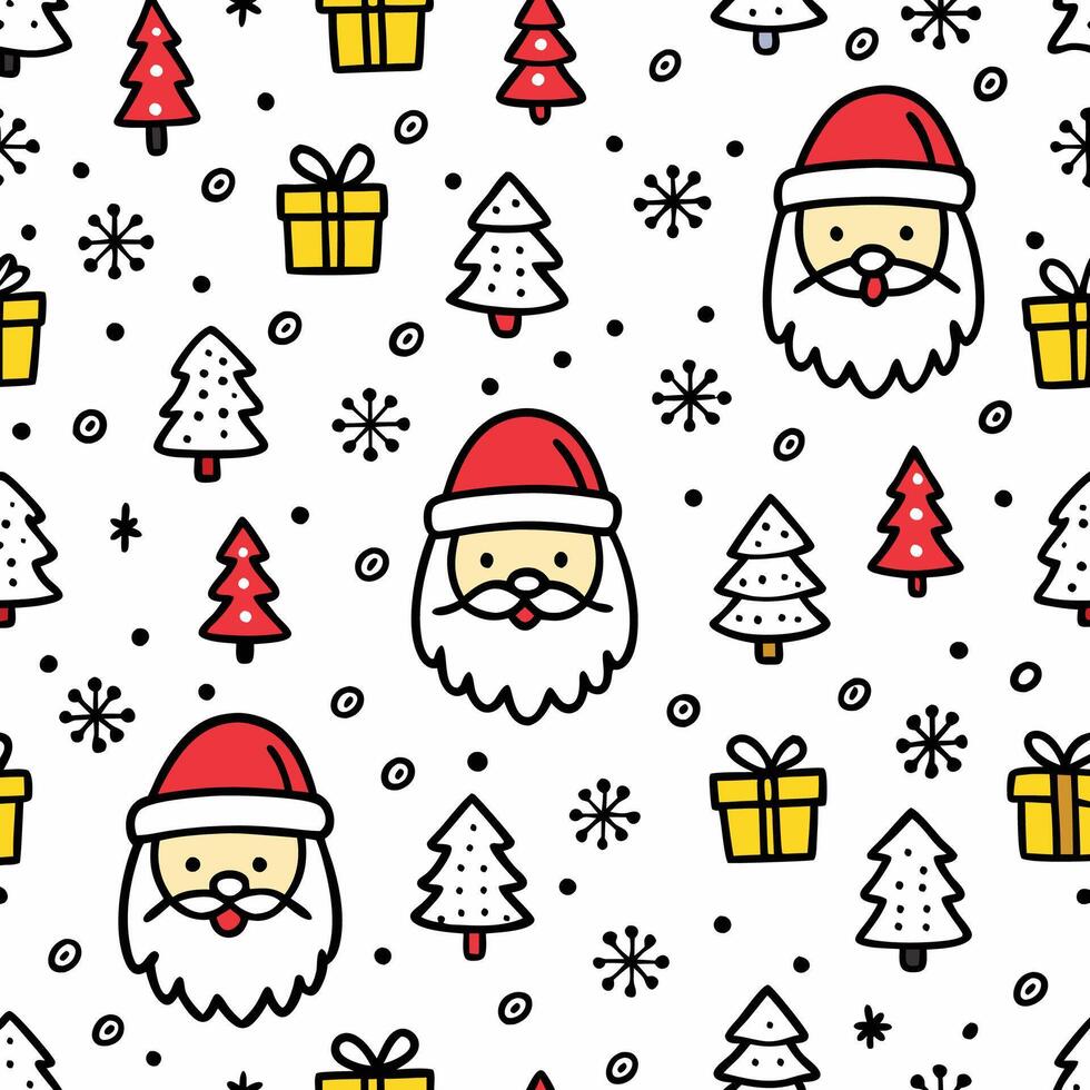 christmas seamless pattern with santa claus and trees vector